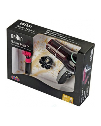 Theo Klein Satin Hair 7 Hair dryer with a brush, children household appliance (black / pink) nr 1