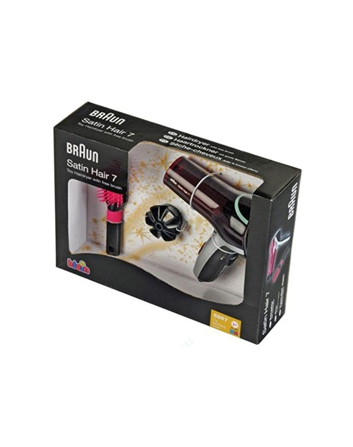 Theo Klein Satin Hair 7 Hair dryer with a brush, children household appliance (black / pink) główny