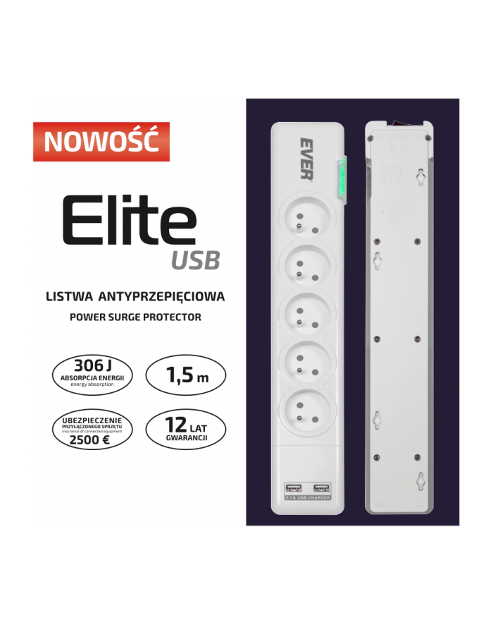 ever Listwa antyprzepięciowa ELITE USB główny