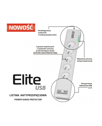 ever Listwa antyprzepięciowa ELITE USB