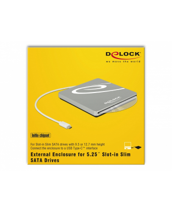 DeLOCK External enclosure for 5.25? Slot-in Slim SATA Drives 9.5 / 12.7 mm to USB Type-C plug, drive enclosure (silver) nr 1
