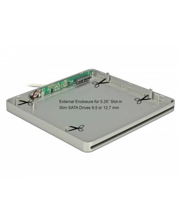 DeLOCK External enclosure for 5.25? Slot-in Slim SATA Drives 9.5 / 12.7 mm to USB Type-C plug, drive enclosure (silver)