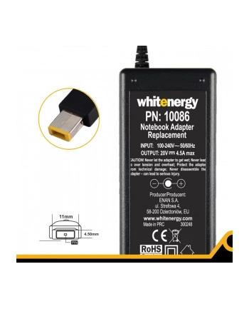 whitenergy Zasilacz AC Ładowarka do laptopa 20V, 4.5A, 90W, 11x4.5x0.6 mm nr 1