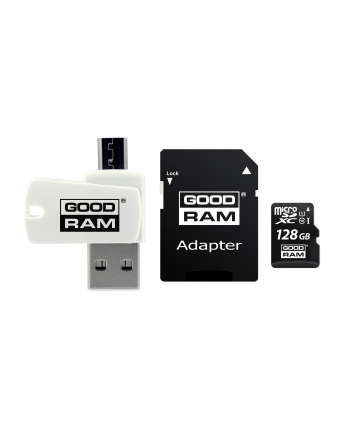 Karta pamięci z adapterem i czytnikiem kart GoodRam All in one M1A4-1280R12 (128GB; Class 10; Adapter  Czytnik kart MicroSDHC  Karta pamięci)