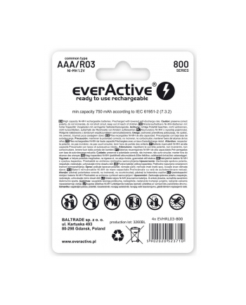 Zestaw akumulatorków everActive EVHRL03-800 (800mAh ; Ni-MH LSD)
