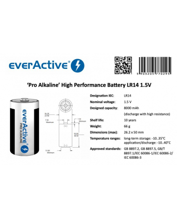 Zestaw baterii alkaliczne everActive EVLR14-PRO (x 2)