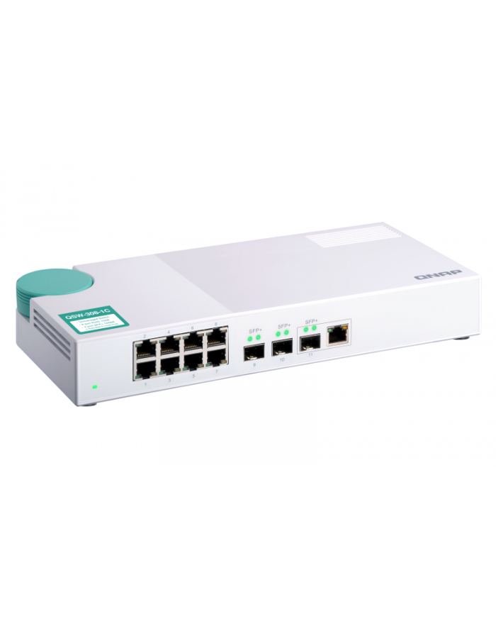 QNAP QSW-308-1C, 8x1GbE, 3x10Gb SFP+ ports, shared 1x10GbE BASE-T główny