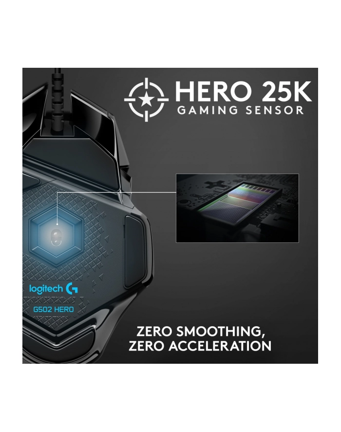 Mysz Logitech G502 Gaming HERO EU 910-005471 (optyczna; 16000 DPI; kolor czarny główny