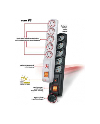 hsk data (acar) Acar F5 listwa przeciwprzepięciowa, czarna 2,5m