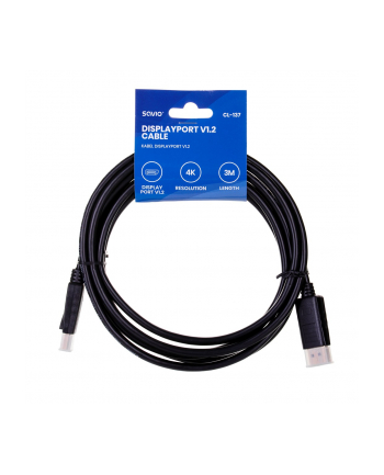 Kabel SAVIO CL-137 (DisplayPort M - DisplayPort M; 3m; kolor czarny)