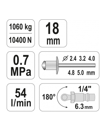 Nitownica pneumatyczny YATO YT-36171 (2 4 mm  3 2 mm  4 mm  4 8 mm  5 mm)