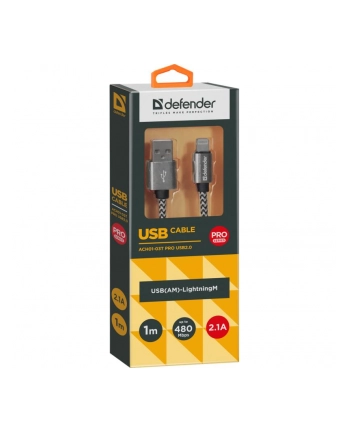 Kabel USB Defender USB-LIGHTNING 1m 2,1A biało-czarny nr 2