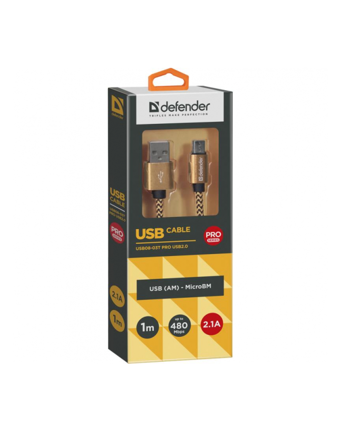 Kabel USB Defender AM-micro BM 1m 2.1A złoty główny