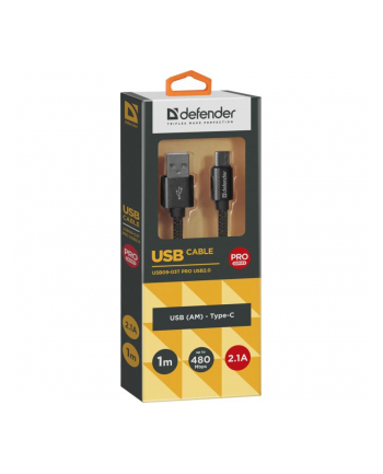 Kabel USB Defender AM-TYPE C 1m 2,1A czarny