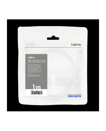 Kabel USB 3.2 Gen2x1 LogiLink CU0131 USB-C - USB-C, M/M, biały, 1m