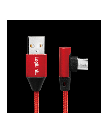 Kabel USB 2.0 LogiLink CU0149 USB A - micro USB B, M/M, kątowy, czerwony 0,3m