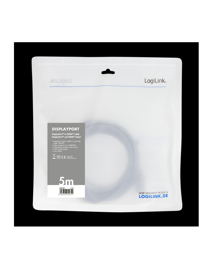 Kabel adapter LogiLink CV0129 DisplayPort 1.2 - HDMI 1.4, 5m główny