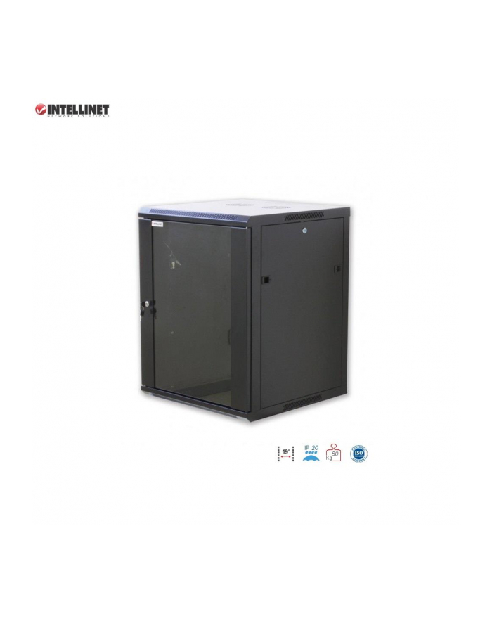 Szafa wisząca, zmontowana Intellinet 12U, 600x600, Rack 19'', szklane drzwi, czarna główny