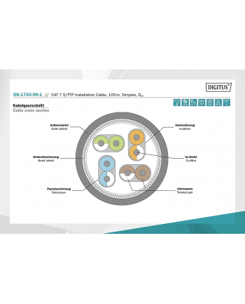 DIGITUS Professional Kabel S/FTP Digitus kat. 7 100m LS0H-3 drut, miedź