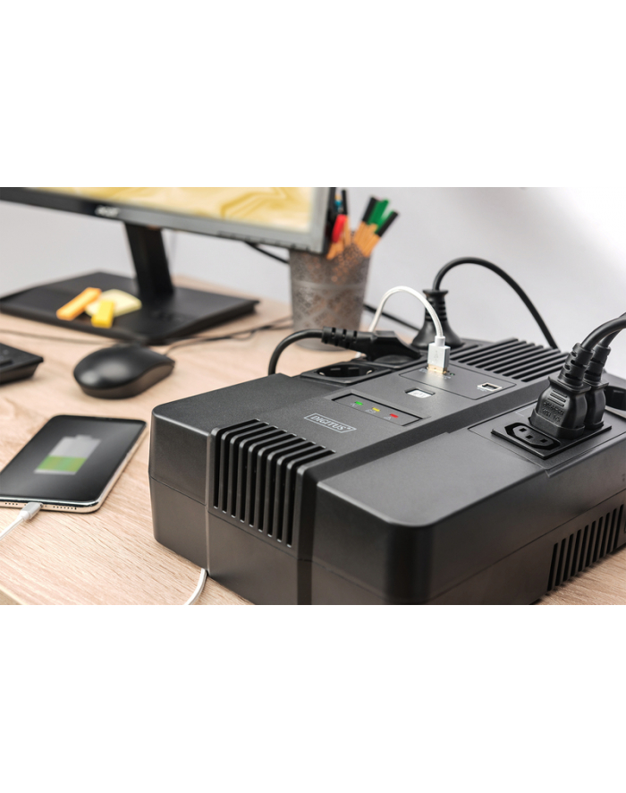DIGITUS UPS Line-Interactive 800VA/480W AVR 4xSCHUKO 3xIEC C13 1xUSB A/B RJ45 główny