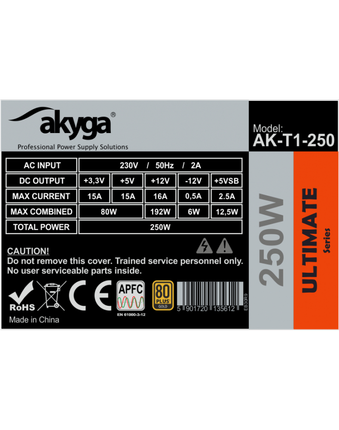 Akyga Zasilacz komputerowy TFX 250W AK-T1-250 80+ Gold 8cm Fan Active PFC APFC główny