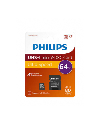 Philips 64 GB  microSDXC, RAM (black, Class 10, UHS-I (U1))