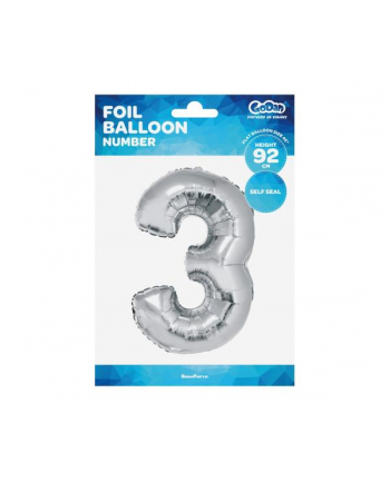 godan Balon foliowy "Cyfra 3", srebrna, 92 cm