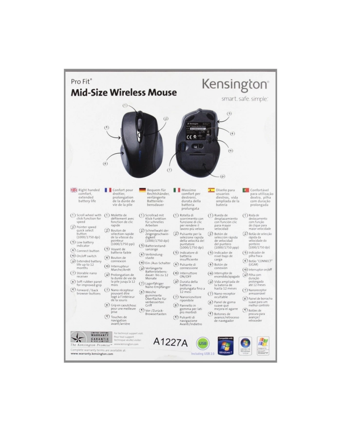 kensington Mysz bezprzewodowa średniowymiarowa Pro Fit błękitna główny