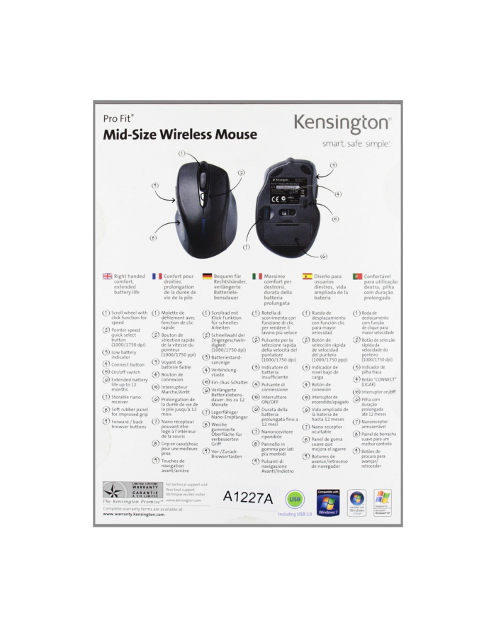 kensington Mysz bezprzewodowa średniowymiarowa Pro Fit błękitna główny