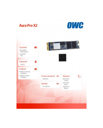 owc Dysk SSD Aura Pro X2 SSD 480GB 1549MB/s Mac Pro 2013 Heatsink