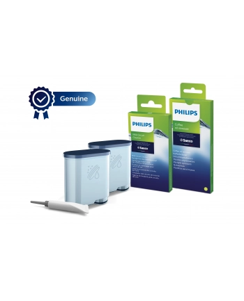 Zestaw akcesoriów do czyszczenia ekspresów Philips CA6707/10 (2 wkłady filtra AquaClean  6 saszetek ze środkiem do czyszczenia obiegu mleka  6 tabletek do usuwania oleju kawowego  Smar) nr 1