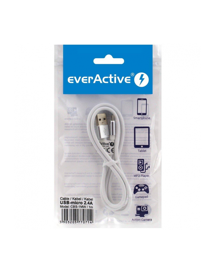 Kabel zasilający everActive CBS-1MW (USB - Micro USB ; 1m; kolor biały) główny