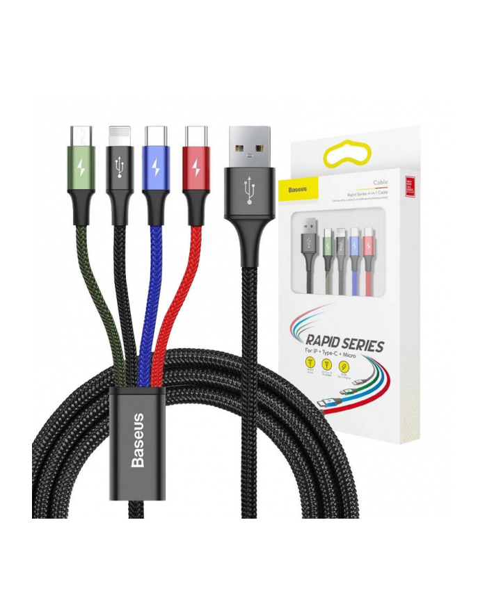 Zestaw kabli zasilający Baseus CA1T4-B01 (USB - Lightning  Micro USB  USB typu C ; 1 2m; kolor czarny) główny