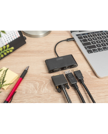 digitus Adapter graficzny HDMI/DP/VGA 4K 60Hz UHD/ FHD na USB 3.1 Typ C, z audio, czarny
