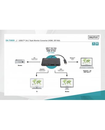 digitus Adapter graficzny HDMI/DP/VGA 4K 60Hz UHD/ FHD na USB 3.1 Typ C, z audio, czarny