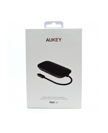 aukey Aluminiowy HUB USB-C | 8w1 | RJ45 Ethernet 10/100/1000Mbps | 3xUSB 3.1 | HDMI 4k@30Hz | SD i microSD | USB-C Power Delivery 100W  CB-C71