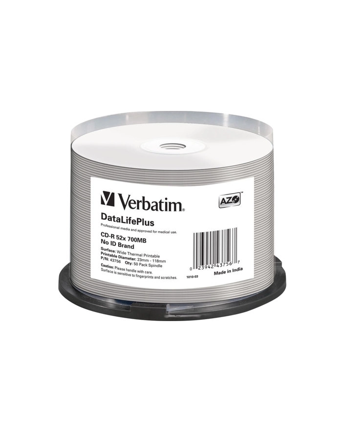 verbatim CDR 700MB DL+ AZO Thermal printable medi disc (Cake 50) NO ID główny