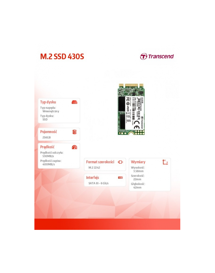 transcend Dysk SSD M.2 2242 256GB SATA3 B+M KEY, TLC główny