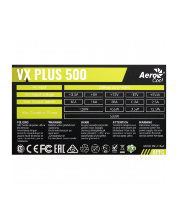 Zasilacz Aerocool PGS VX-500plus AEROPGSVX-500PLUS-80 (500 W; Aktywne)