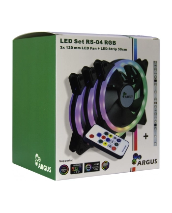 Inter-Tech Argus RGB Fan Set RS-04 120x120x25, case fan (black, 3-pack, remote control, 1x RGB LED strips, control unit)