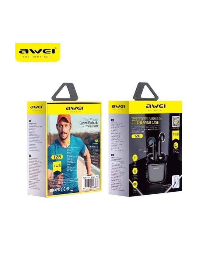 awei Słuchawki Bluetooth 5.0 T26 TWS + stacja dokująca Czarny główny
