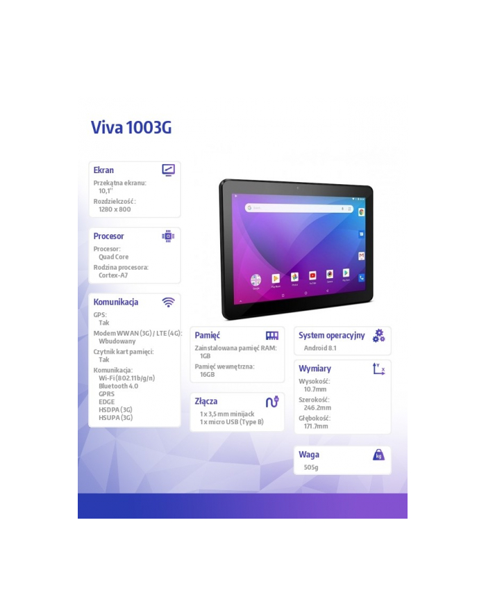 Tablet Viva1003G Lite3G 10.1cala 2/16GB czarny główny