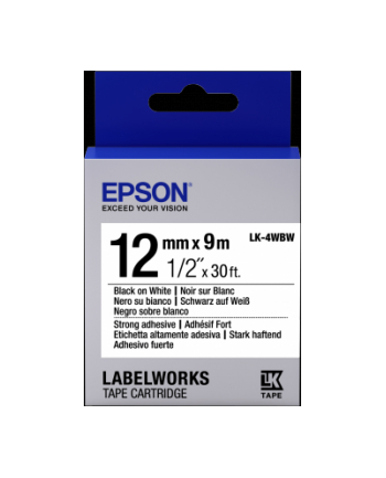 EPSON LK4WBW Strong Adh. Black on White tape 12mm