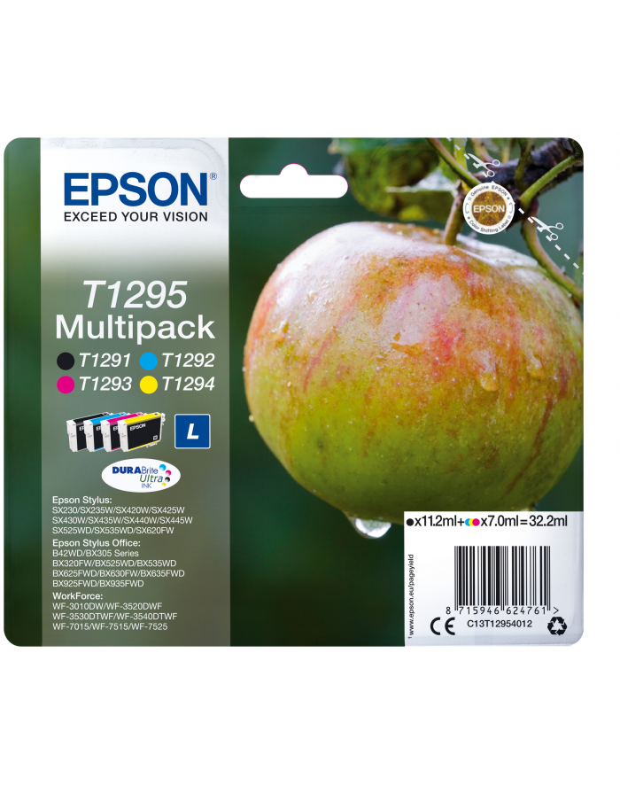 EPSON T1295 ink cartridge black and tri-colour high capacity 11.2ml- 3 x 7ml 4-pack RF-AM blister główny