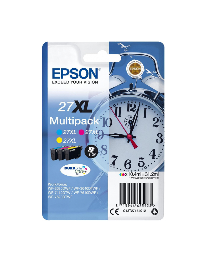 EPSON 27XL ink cartridge cyan, magenta and yellow high capacity 3x10.4ml 3x1.100 pages combopack RF-AM blister - DURABrite główny
