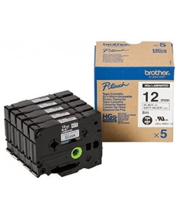 BROTHER HGEM931V5 Taśma Brother 12mm Black/Matt Silver (5 szt ) High Grade Tape