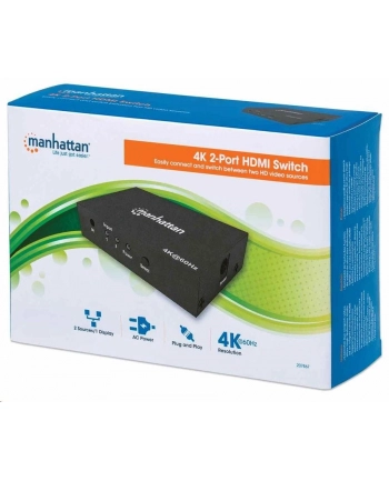 ic intracom MANHATTAN 207867 Manhattan 2-portowy przełącznik AV HDMI 2x1 4K@60Hz zasilanie AC pilot IR nr 2