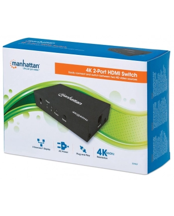 ic intracom MANHATTAN 207867 Manhattan 2-portowy przełącznik AV HDMI 2x1 4K@60Hz zasilanie AC pilot IR nr 1