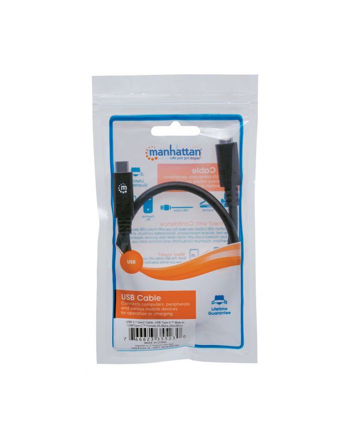 ic intracom MANHATTAN 355230 Manhattan Kabel USB-C 3.1 Gen2, USB C/USB C M/F 50cm czarny główny