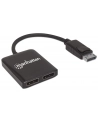ic intracom MANHATTAN DisplayPort to 2-Port DP Splitter Hub with MST 4K30Hz USB Power Video Wall Function black - nr 7
